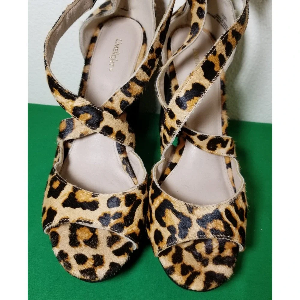 Limelight Brown Leopard Platform Block Heel Ankle Strap Women Size 11 Retro City